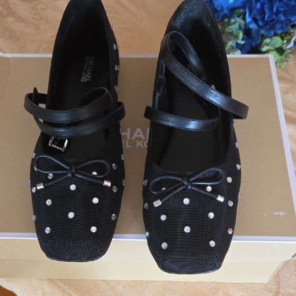 Michael Kors Black Flats with Silver Studs - Picture 1 of 5